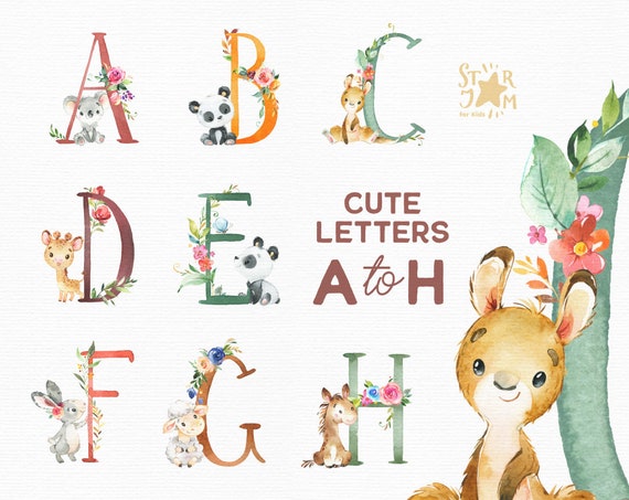 Cute Letters With Animals A-H. Watercolor Clip Art Name - Etsy Sweden Cute Letters With Animals A-H. Watercolor Clip Art Name - Etsy Sweden