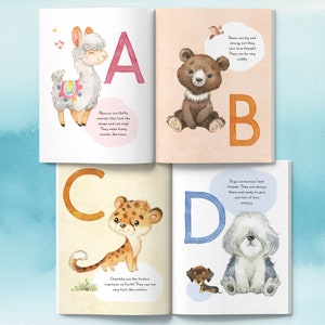 Personalised ABC Animal Boy's Book. Birthday gift for baby boy, First book, Birthday boy's gift, First Alphabet, Baptism, Named book gift image 4