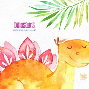 Dinosaurs. Watercolor clip art, characters, cute dino's, floral, creatures, planners, tRex, multicolor, baby shower, stickers, kids, raptor image 3