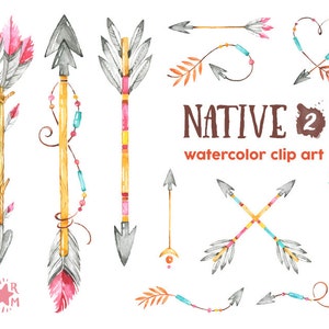Native 2. Arrows. Watercolor clipart, indian, feathers, american native, tribal, greetings, invitation, diy, wild