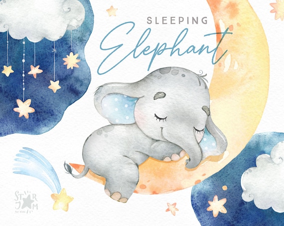 Sleeping Elephant. Babyboy. Watercolor Little Animal Clipart - Etsy UK Sleeping Elephant. Babyboy. Watercolor Little Animal Clipart - Etsy UK