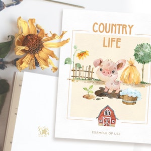 Farmland 2. Watercolor country clipart, pig, rabbit, chicken, goal, sheep, flowers, little animals, household, baby shower, thanksgiving image 3