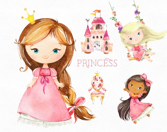 Princess Pink. Watercolor Fairytale Royal Girl, Lady, Carriage, Swing,  Castle Crown,gold, Valentines, Nursery, Baby-shower Starjamforkids - Etsy