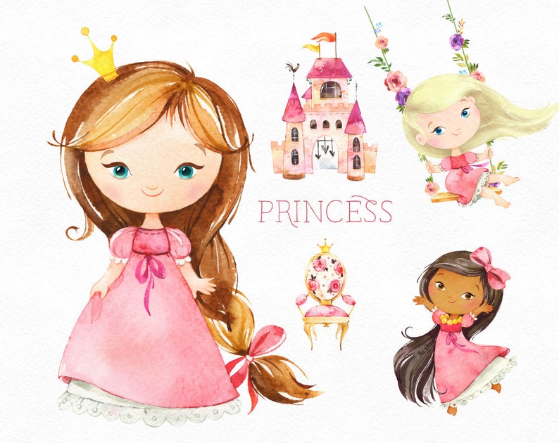 Princess Pink Watercolor Fairytale Royal Girl Lady Carriage Swing Castle Crown Gold Valentines Nursery Baby Shower Starjamforkids