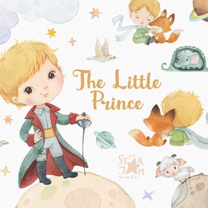 The Little Prince. Watercolor hand-painted clipart, party, birthday, gallery, printable, nursery, gift for little boy, fox, friends image 1