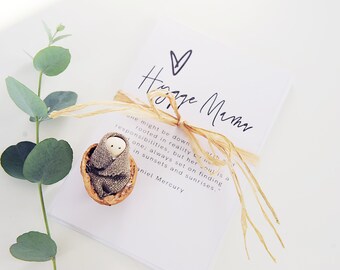 BABY IN WALNUT, Hygge gift, new mother gift, baby shower gift, Mother's Day, mother postcards, positivity postcards, new mummy, new mama,