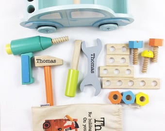 1st Birthday Gift Personalised Tool Set Wooden Box Boys 1st Birthday Gift Christening Baptism Car