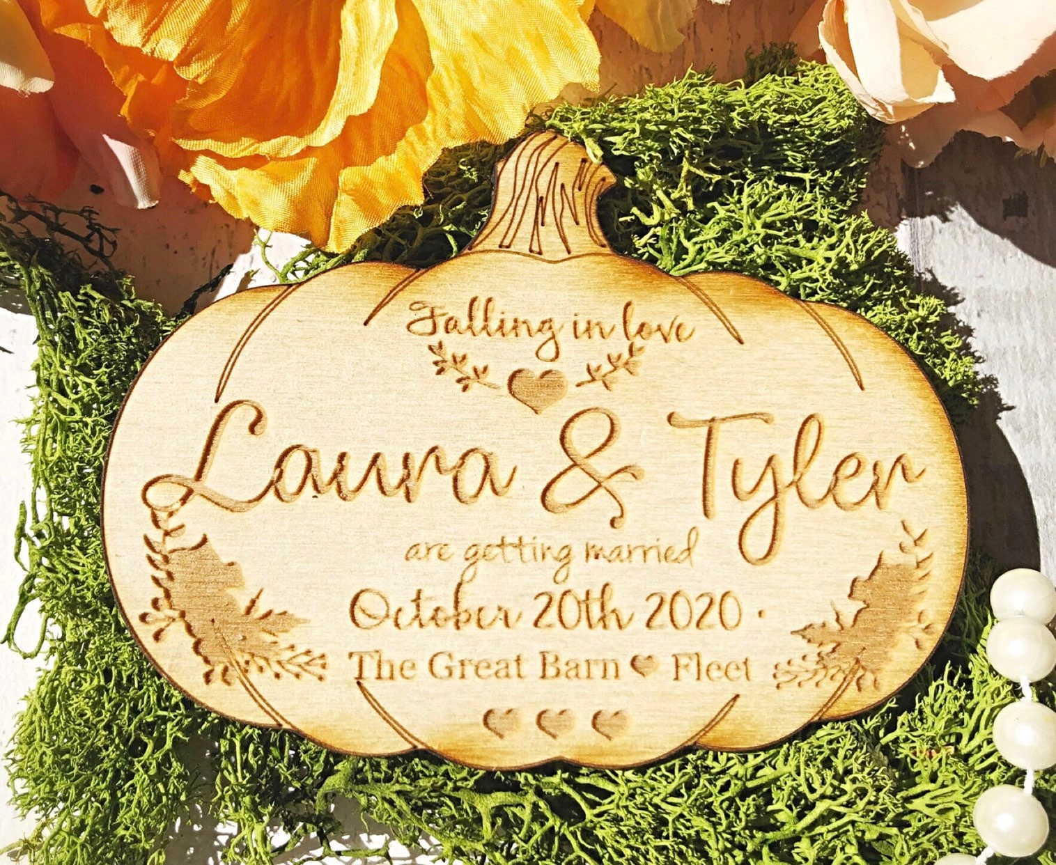 Leaf Save The Date Rustic Autumn Leaves Wood Wedding Engraved