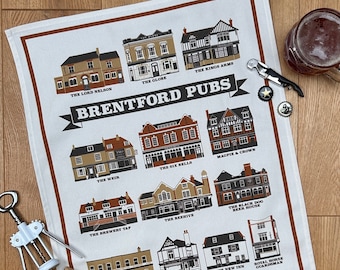 Brentford Pubs Illustrated Tea Towel
