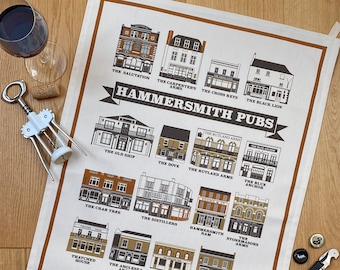 Hammersmith Pubs Illustrated Tea Towel