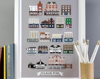 Fulham Pubs Illustrated Print