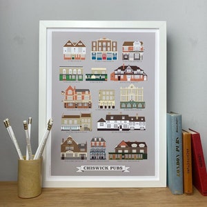 Chiswick Pubs Illustrated Print (grey)