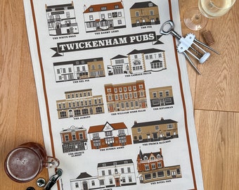 Twickenham Pubs Illustrated Tea Towel