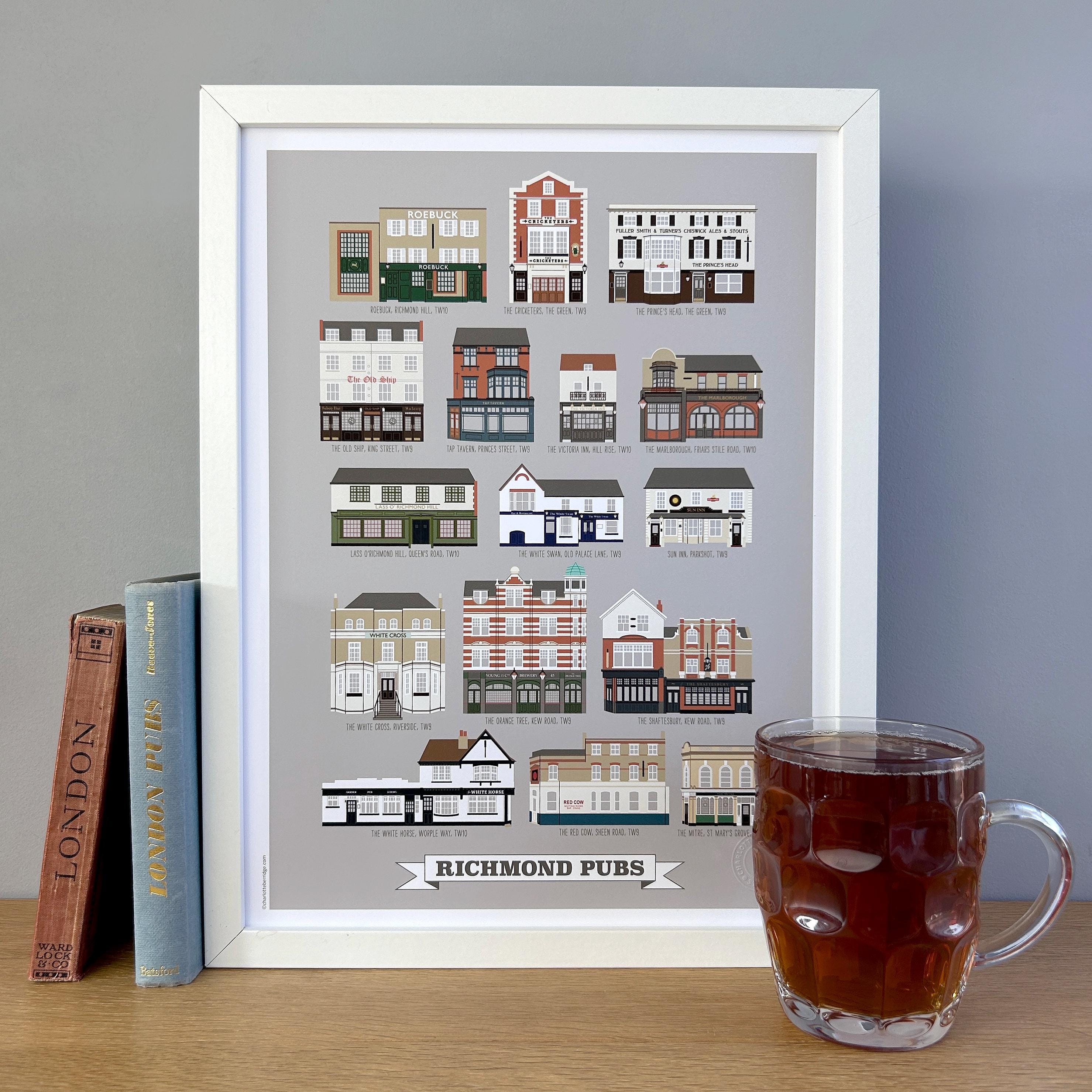 Richmond Pubs Illustrated Print (grey) - Etsy