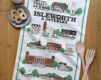 Isleworth Illustrated Tea Towel