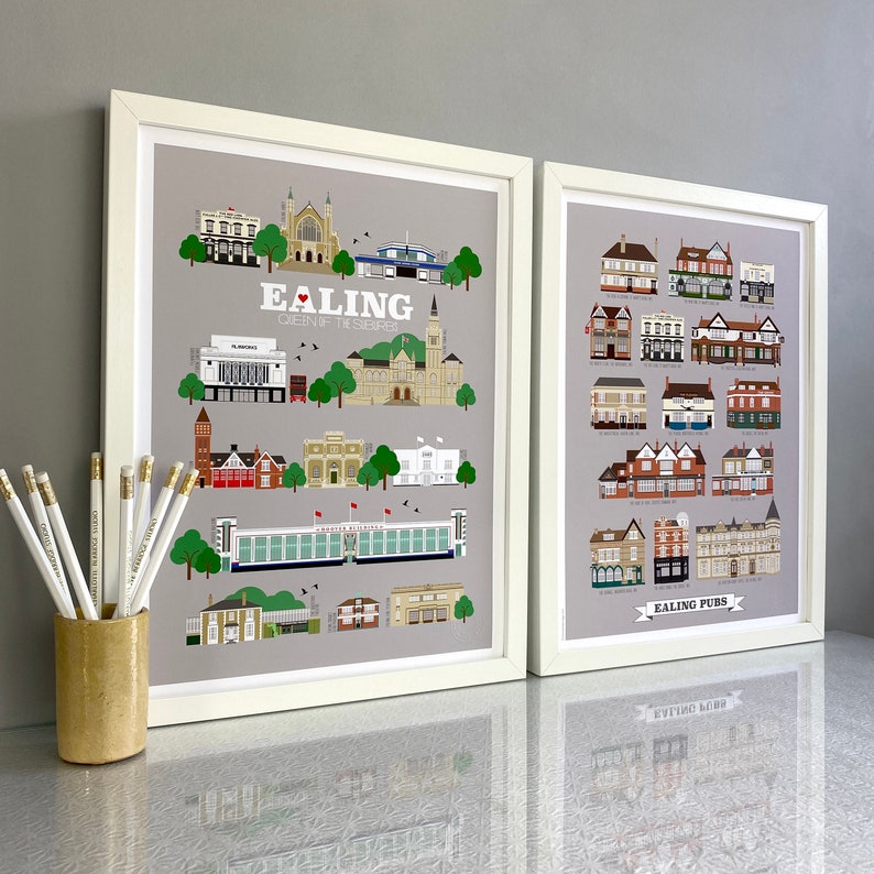 Ealing Illustrated Print grey Etsy