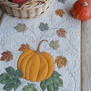 Tovaglia in lino con zucche / Tovaglia trapuntata / Decorazione per la tavola / Decorazioni autunnali