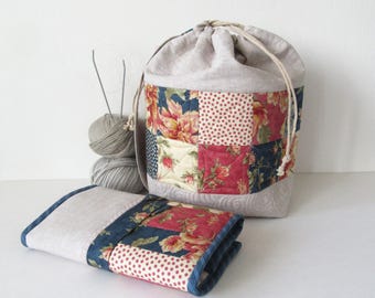 Set -Projekttasche+Stricknadel-Organizer /Stricktasche/Projektbeutel/Handarbeitstasche/Projekttasche für stricken, häkeln