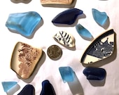 Colourful Devon sea pottery glass group, ideal for jewellery, crafts, mosaic, different patterns and shapes