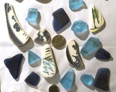 Colourful Devon sea pottery glass group, ideal for jewellery, crafts, mosaic, different patterns and shapes