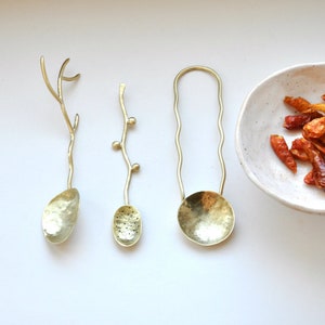 Coffee scoop Small spice or salt spoon Foodie gift Food photography prop Bold brass tableware Hostess gift image 5