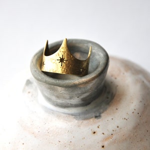 Crown ring with tiny stars from silver or brass Wide band Astrology jewelry Constellation Witchy Bold brass