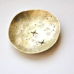 Stars and constellation ring dish Whimsigoth room decor Celestial jewelry holder Witchy things Catchall Gold brass tray Bedroom accessory image 1