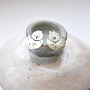 Moon and stars silver ear jacket earrings Space celestial galaxy front back studs Two side earrings Whimsigoth Textured silver Silversmith image 1