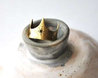 Crown ring with tiny stars from silver or brass Wide band Astrology jewelry Constellation Witchy Bold brass