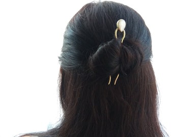 White mother-of-pearl hair pin Brass hair fork for thin hair Starburst hair stick