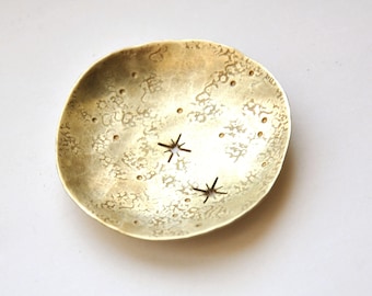 Stars and constellation ring dish Whimsigoth room decor Celestial jewelry holder Witchy things Catchall Gold brass tray Bedroom accessory