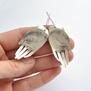 Silver hand earrings Boho chic gift for artist woman Handmade Witchcore jewelry Dark academia aesthetic