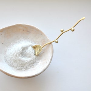 Small textured salt or spice spoon for foodie Hostess gift Brass kitchen utensils Food photography prop