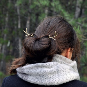 Deer antler hair pin Mori girl Green witch Handmade forest jewelry Gift for her