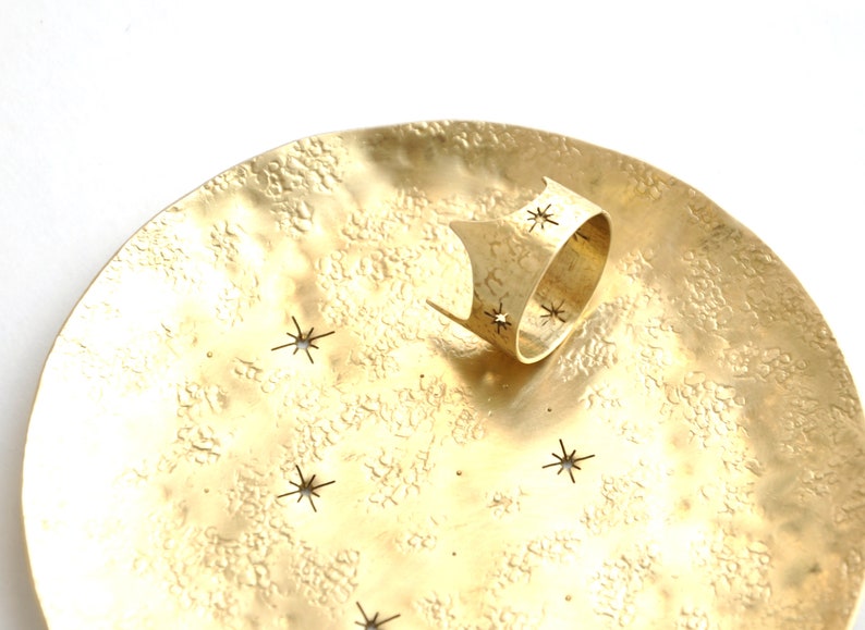 Stars and constellation ring dish Whimsigoth room decor Celestial jewelry holder Witchy things Catchall Gold brass tray Bedroom accessory image 4