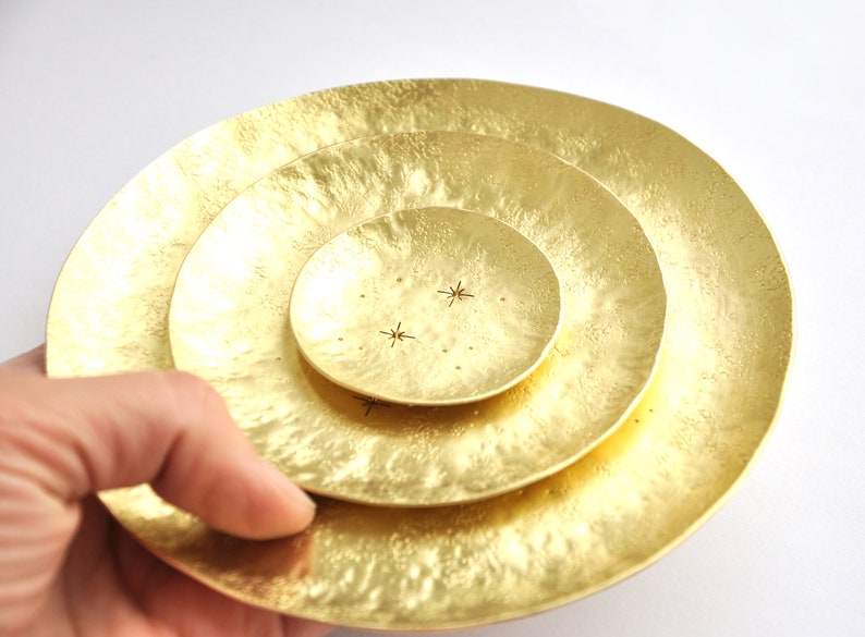 Stars and constellation ring dish Whimsigoth room decor Celestial jewelry holder Witchy things Catchall Gold brass tray Bedroom accessory image 2