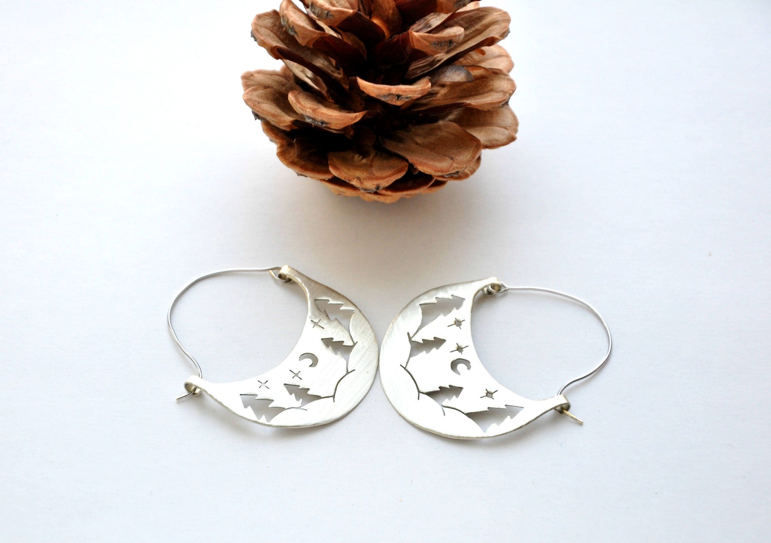 Silver Forest Earrings Wilderness Jewelry Outdoors Gift Pine Etsy