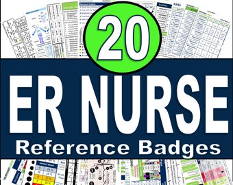 20 Badge Emergency Room Medicine Er travel Nurse Reference Badges Perfect Nursing Gift Med Surg PEDS Cardiac ECG EKG Clinical Medical School