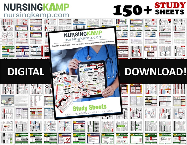 150 Study Sheets Nursing School Medical Surgical Med Surg Cardiac Renal Nurse KAMP Labs Lab Values NCLEX Book Clinical Med Surg Cheat