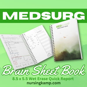 NEW 120 Page Med Surg Nursing School Brain Sheet, Clinical Book,Report SBAR Book, Quick Ref Medical Book, Travel Nurse, New Grad Gift KAMP