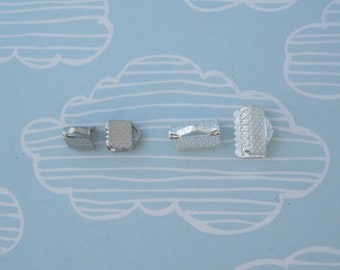 50 Silver Plated Textured End Caps Crimp Beads  - 10x8mm or 6x8mm