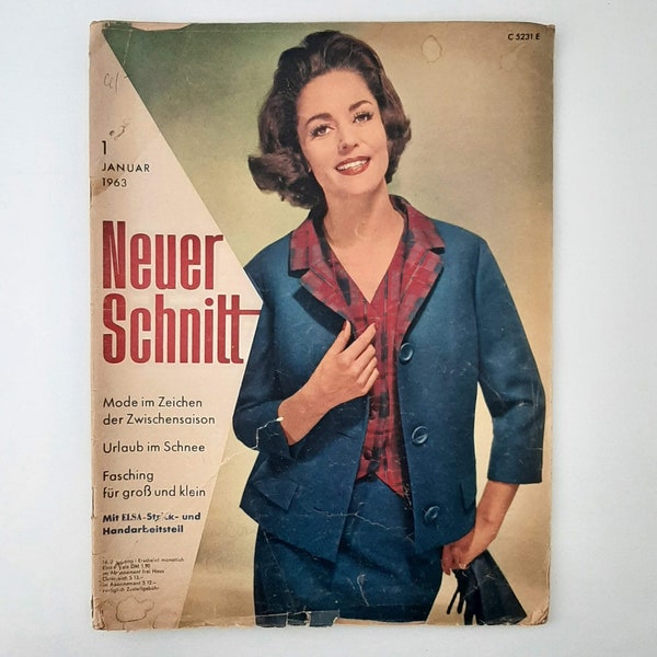 Revista de costura vintage Neuer Schnitt - Enero de 1963 - Patrones e instrucciones en papel - en alemán