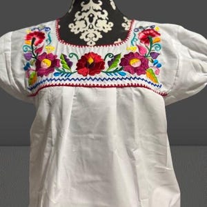 Mexican Embroidered Blouse – White with Colorful Floral Design