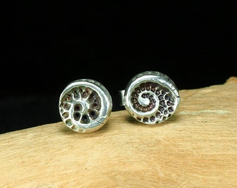 Boucles d'oreilles clous escargots coquille d'ammonite argent 925, 40143