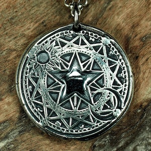Magic Witch Pendant Star Sun Moon Magic Wicca Sterling Silver, 40095