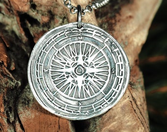 Compass pendant necklace sterling silver, 40148