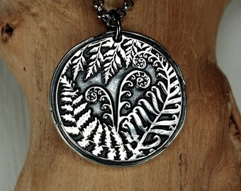 Collier pendentif nature forêt de fougères en argent sterling, 40149