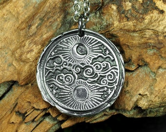 Pendentif soleil lune et étoiles argent sterling 40137