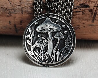 Pilze Wald Natur Anhänger Halskette Sterlingsilber, 40150