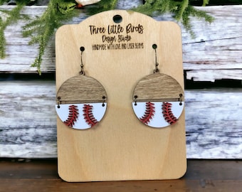 Baseball Dangle Earrings / Baseball Jewelry / Laser Cut / Sports Jewelry / Baseball / Baseball / Mom Gift / Wood Earrings / Handmade
